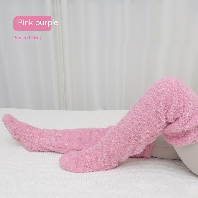 Over Knee High Fuzzy Long Socks Winter Warm Cold Leg Knee Joint Cold-Proof Stockings Home Floor Sleeping Socks