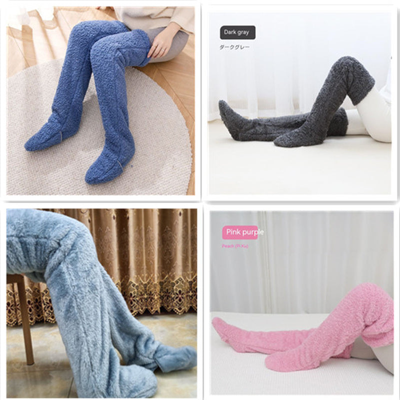 Over Knee High Fuzzy Long Socks Winter Warm Cold Leg Knee Joint Cold-Proof Stockings Home Floor Sleeping Socks