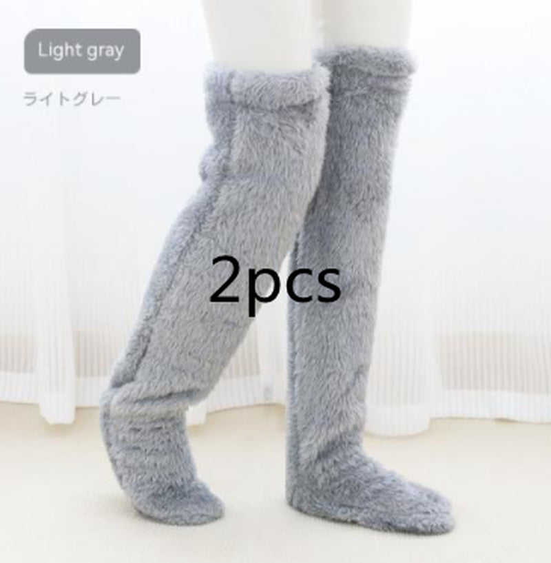 Over Knee High Fuzzy Long Socks Winter Warm Cold Leg Knee Joint Cold-Proof Stockings Home Floor Sleeping Socks